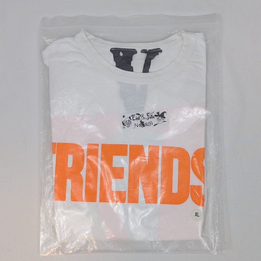 Men's Vlone x Friends NEW White and Orange Short Sleeve T-Shirt Size XL